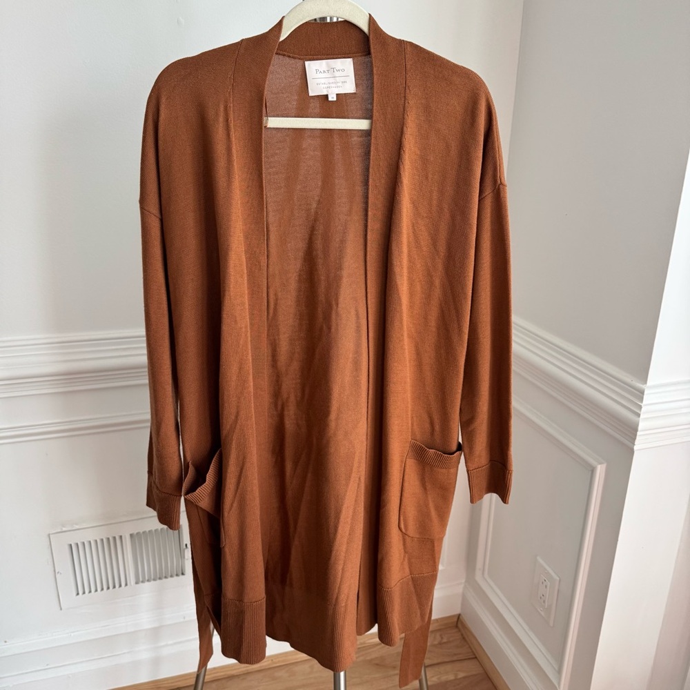 Part Two Brown 100% Wool Open Front Cardigan Medium